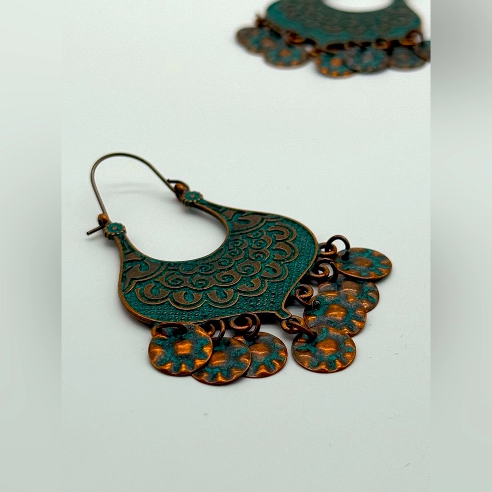 Elegant Teal and Bronze Dangle Earrings